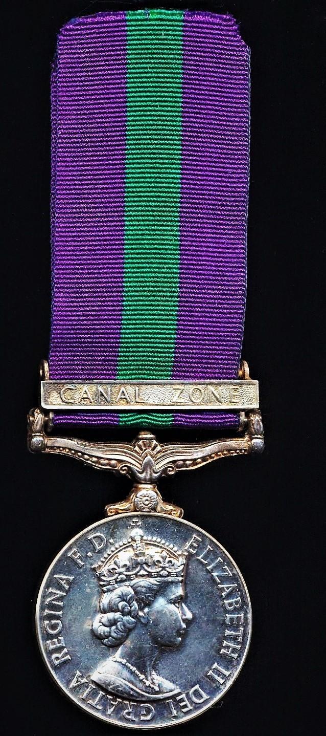 General Service Medal 1918-1962. EII issue with clasp 'Canal Zone' (S/22223402 Cpl L W Deakin RASC)