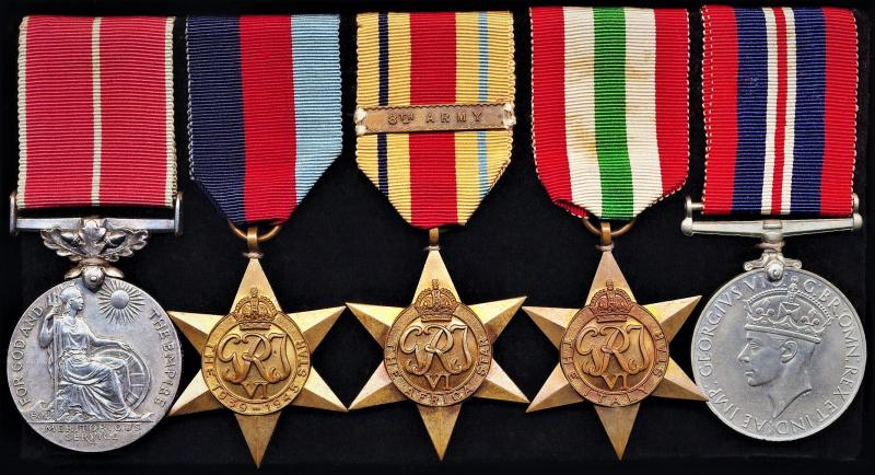 A 4th Indian Division B.E.M. Second World War medal group of 5 to a confirmed veteran of 'Monte Cassino': Sergeant John Charles Marriott, Royal Corps of Signals, 4th Indian Division
