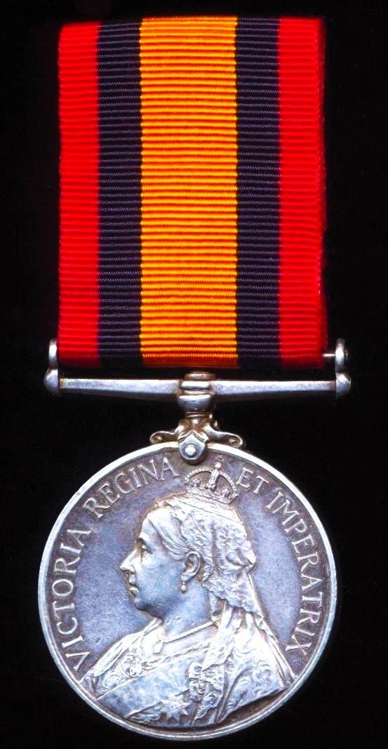 Queen's South Africa Medal. Silver issue. No clasp  (466 Pte F. Topper. Grahamstown T. G.)