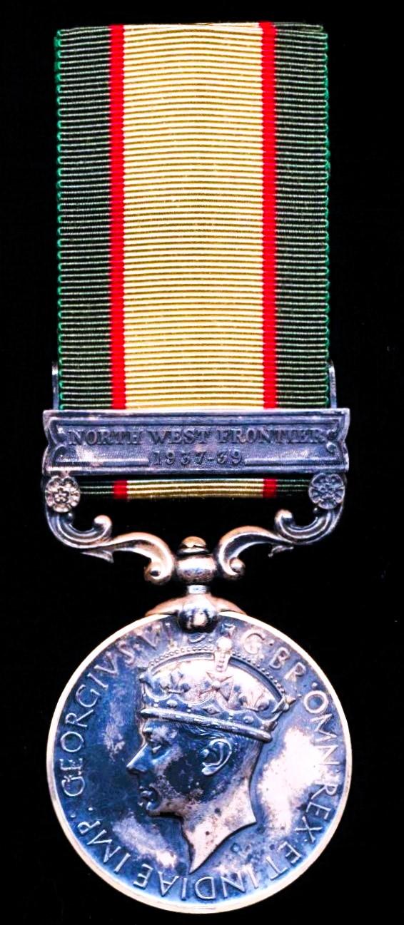 India General Service Medal 1936-39. With clasp 'North West Frontier 1937-39' (12993 Sep. Shiam Singh, 1-12 F.F.R.)