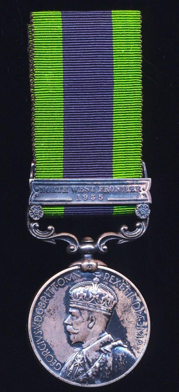 India General Service  Medal 1908-35. GV second issue with clasp 'North West Frontier 1935' (6966 U.P. L-Naik. Imam-ud-Din, 1-4 Bombay Grs.)