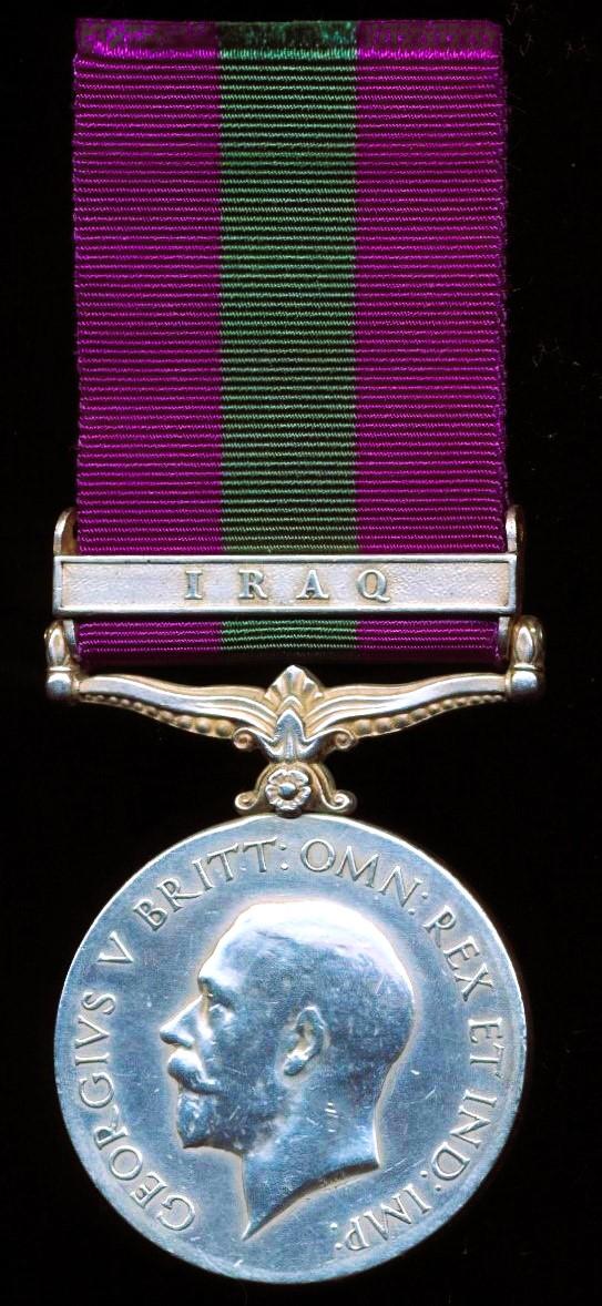 General Service Medal 1918-62. GV first issue clasp 'Iraq' (962 Sepoy Mohar Singh. 32nd Pioneers.)