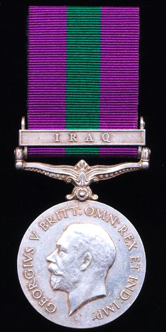 General Service Medal 1918-62. GV first issue with clasp 'Iraq' (1225 Sowar Gopal Singh. 37-Lancers.)