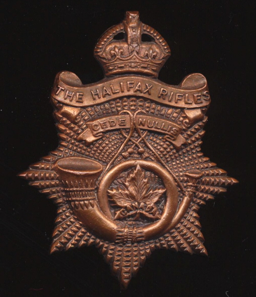 Canada: Halifax Rifles. Kings Crown copper metal cap badge