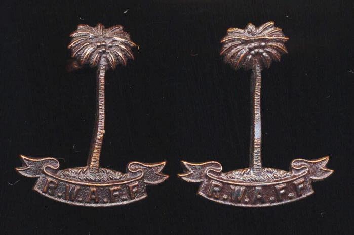 Royal West African Frontier Force: Pair of Officers (OSD) die-struck bronze collar badges
