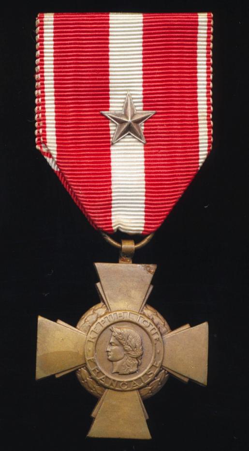France: Cross of Military Valour (Croix De La Valeur Militaire). With 'Silver Star' emblem on ribbon