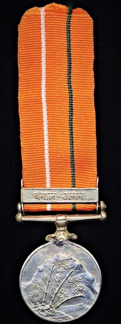 India: Sainya Seva Medal with clasp in Hindi for 'Assam & Bengal' (IC-34170 A/Capt. S. J. Singh, Guards.)