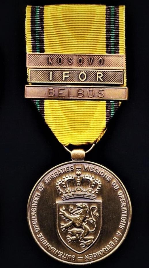 Belgium: The Commemorative Medal for Foreign Missions or Operations (La Medaille Commemorative pour Missions ou Operations l'Etranger) With clasps 'BELBOS' IFOR' & 'KOSOVO'