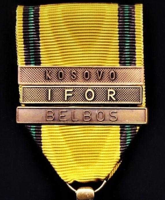 Belgium: The Commemorative Medal for Foreign Missions or Operations (La Medaille Commemorative pour Missions ou Operations l'Etranger) With clasps 'BELBOS' IFOR' & 'KOSOVO'