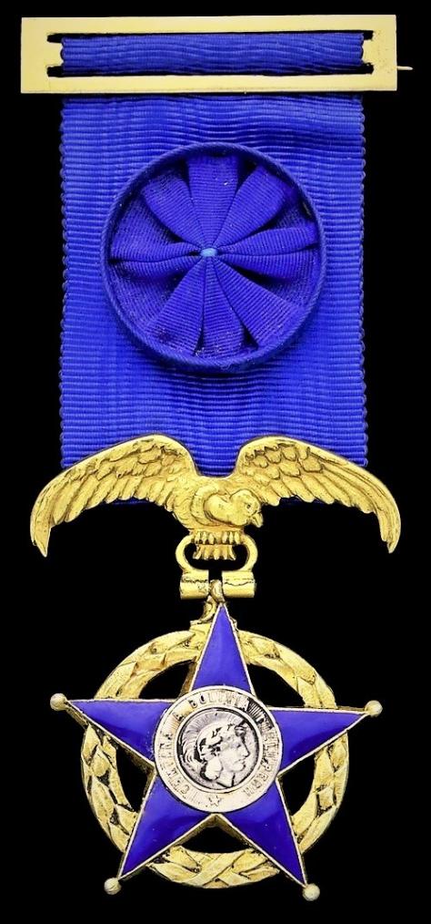 Chile: Order of Merit. 4th Class 'Officer' enamelled breast badge. Customised with replaced centres for the Silver Campaign Star for the Campaign against Bolivia & Peru 1879-80