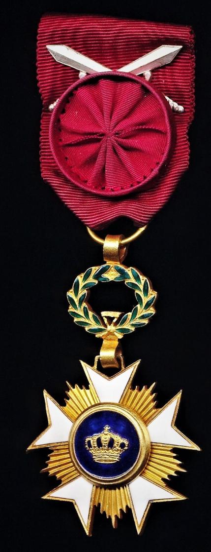 Belgium: Order of the Crown. 4th Class 'Officer' (Ordre de la Couronne, officier / Kroonorde, officier). With silk rosette & silvered 'Swords' emblem