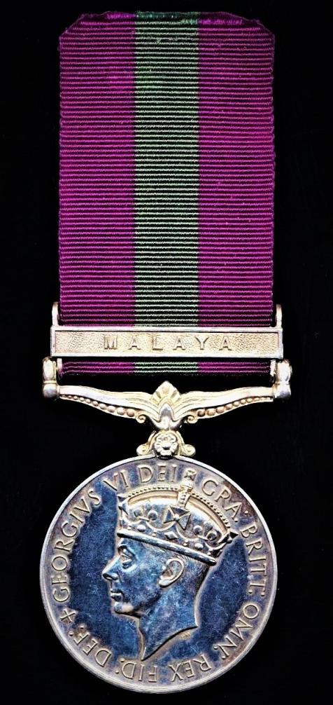 General Service Medal 1918-1962. GVI second issue with clasp 'Malaya' (142 Cpl. Mohd Saad Bin Ishin S'Pore Pol.)