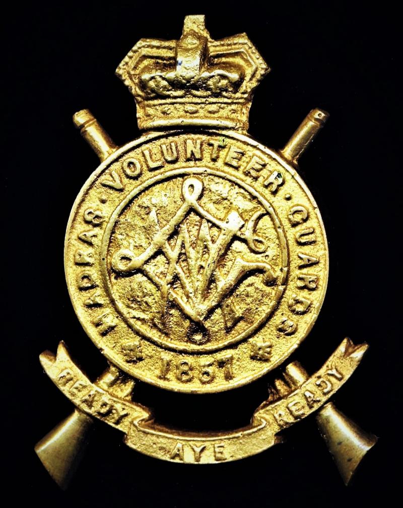British India: Madras Volunteer Guards. 'Imperial Crown' Pagri / Helmet Badge. Brass