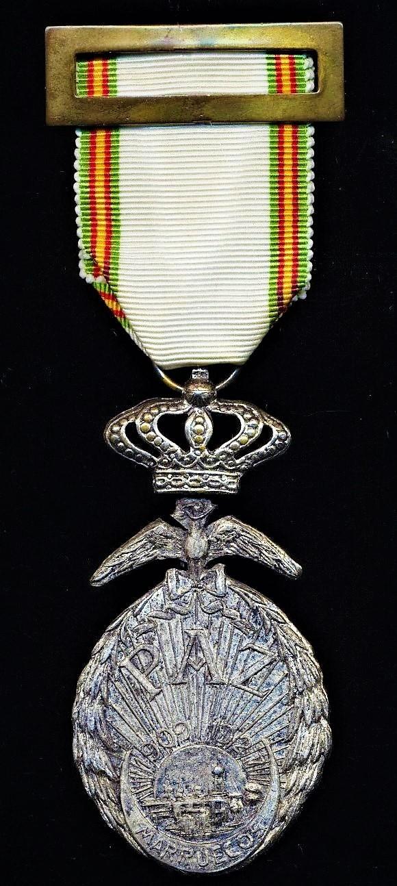 Spain: Medal for Peace in Morocco, 1927 (Medalla 'Paz de Marruecos', 1927). With 'Pasador' buckle on riband
