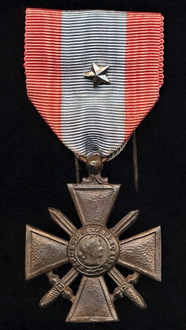 France: War Cross for Exterior Theatres of Operation (Croix de Guerre des Theatres d'Operations Exterieurs (T.O.E.)). A foreign local strike variant, with 1 x 'Silver Star' citation emblem