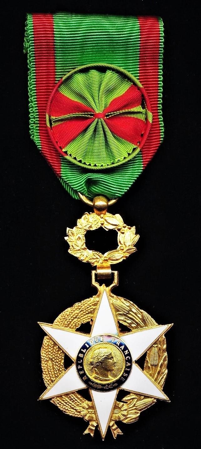 France: Order of Agricultural Merit. (Ordre Du Merite Agricole). 2nd Class 'Officer' gilt and enamel breast badge with silk rosette on ribbon
