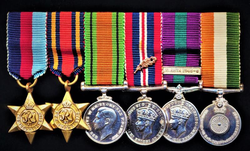 A Burma, South Easia and Indian Independence miniature medal group of 6:   Lieutenant-Colonel John Rudolph Whitaker, Royal Electrical & Mechanical Engineers, late Indian Electrical and Mechanical Engineers, Royal Irish Fusiliers & The Queen's (Royal West