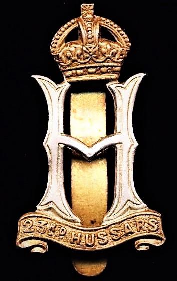 23rd Hussars. Cap badge. Bi-metal. Circa 1941-1946