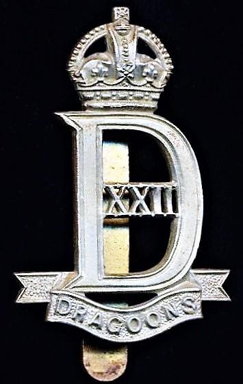 22nd Dragoons. Cap badge. White Metal. Circa 1941-1945