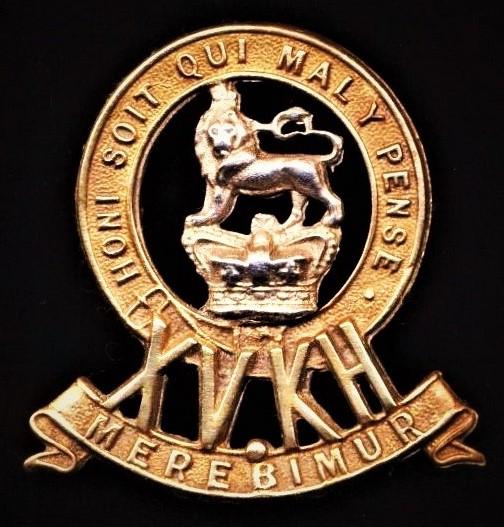 15th Hussars: Cap badge. Victorian Crown. Bi-metal. Circa 1896-1901