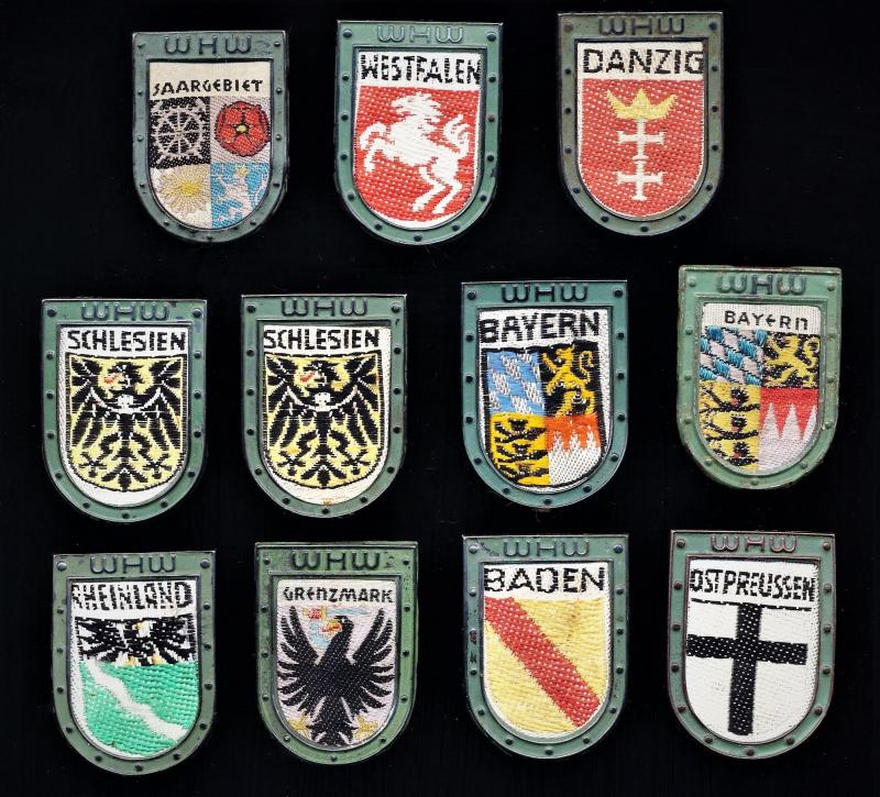 Germany (Third Reich): Winterhilfswerk des Deutschen Volkes ( Winter Help of the German People), or WFW Charity. Lot of 11 x 'Regional' badges