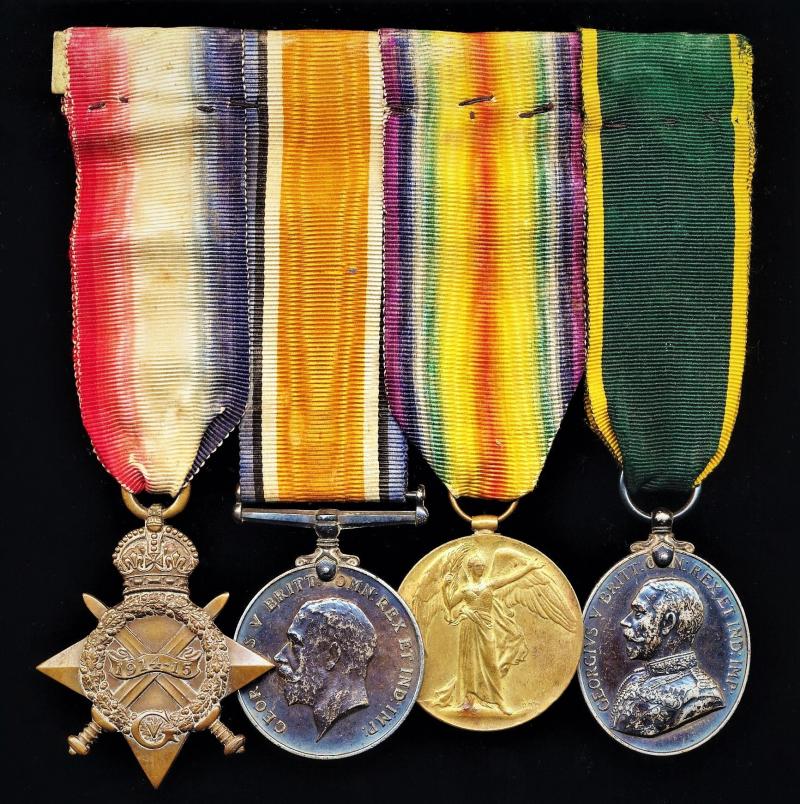 A Great War era campaign and long service medal group of 4: Private Joseph Byrne,  West Lancashire Division Transport & Supply Column Army Service Corps, later Royal Army Service Corps