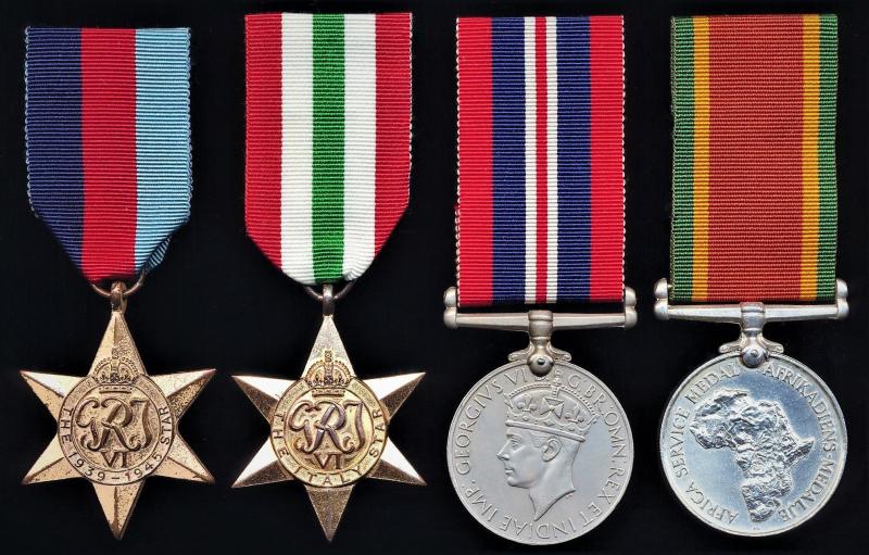 A Union of South Africa Second World War 'Italy Theatre' campaign medal group of 4: Private A. H. J. Coetzee, Botha-President Steyn Armoured Car Commando, 6th South African Armoured Division, late 2nd Battalion Both Regiment