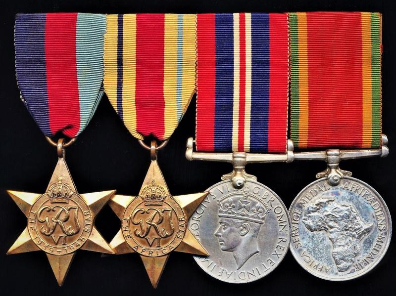 A Union of South Africa Second World War 'East & North Africa' campaign medal group of 4: Private C. J. Long, 2nd Battalion Transvaal Scottish
