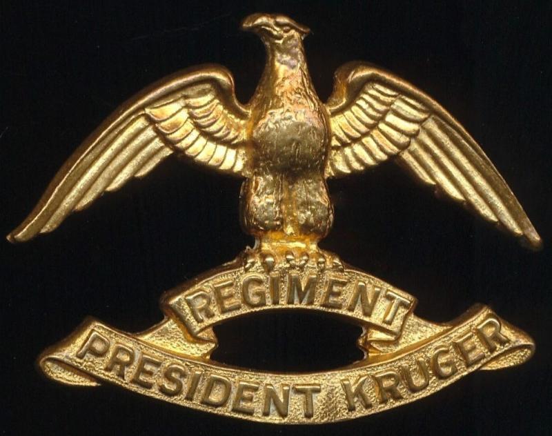 Union of South Africa / Republic of South Africa: Regiment President Kruger. Gilding metal collar & or beret badge