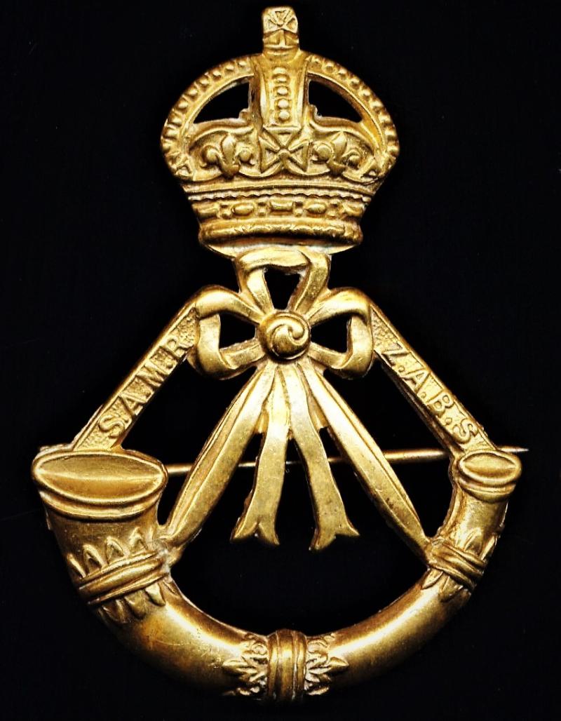 Union of South Africa: South African Mounted Rifles. King's crown brass cap badge