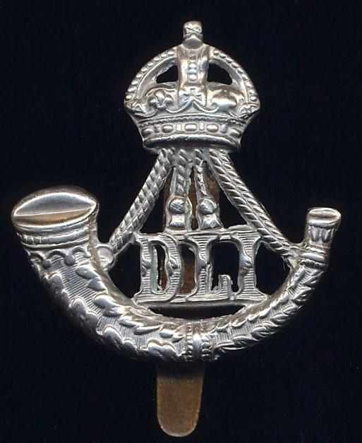 Durham Light Infantry. King's crown, white metal cap badge