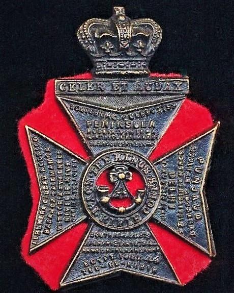 The Kings Royal Rifle Corps. Queen Victoria crown, blackened brass cap badge