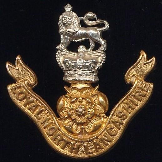 Loyal North Lancashire Regiment . Victorian crown. Bi-metal cap badge