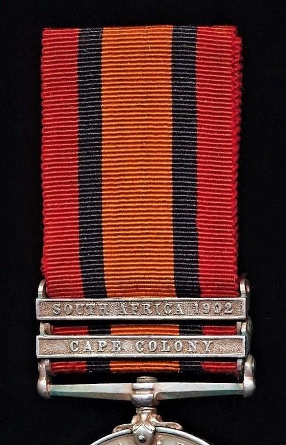 Queens South Africa Medal 1899-1902. Silver issue with 2 x clasps 'Cape Colony' & 'South Africa 1902' (5000 Pte T. Williams. 17th Lancers.)