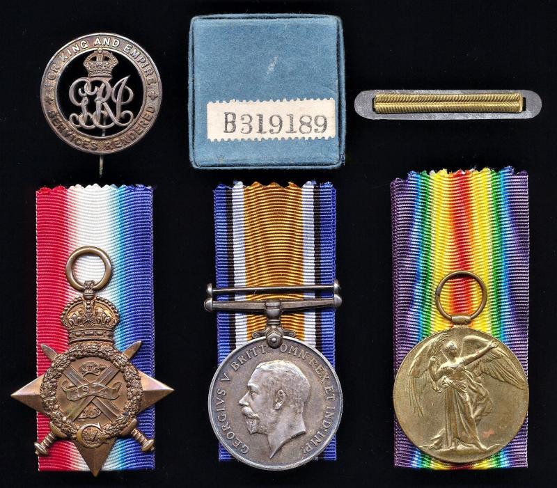 A Great War Battle of the Somme 'Casualty' medal and wound insignia group of 3 x medals & 2 x badges: Private Albert Butchers 3rd Battalion East Kent Regiment, late 2nd Battalion Rifle Brigade