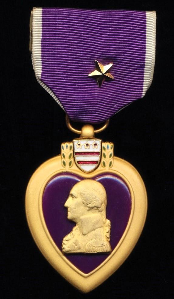 United States: Purple Heart Medal. With 1 x  'Gold Star' device on riband (United States Navy & United States Marine corps). Circa 1969-1985 issue