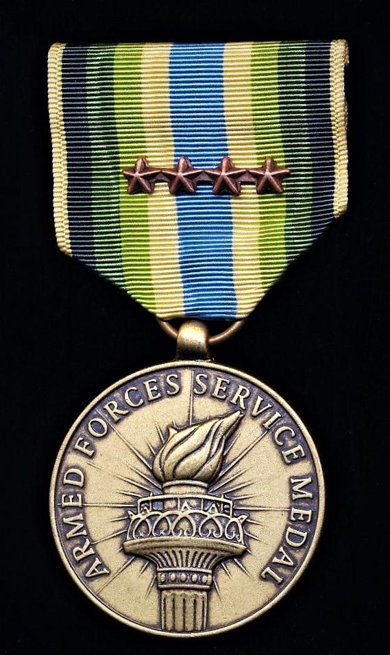 United States: Armed Forces Service Medal (AFSM). With 4 x 'Bronze Stars' emblems
