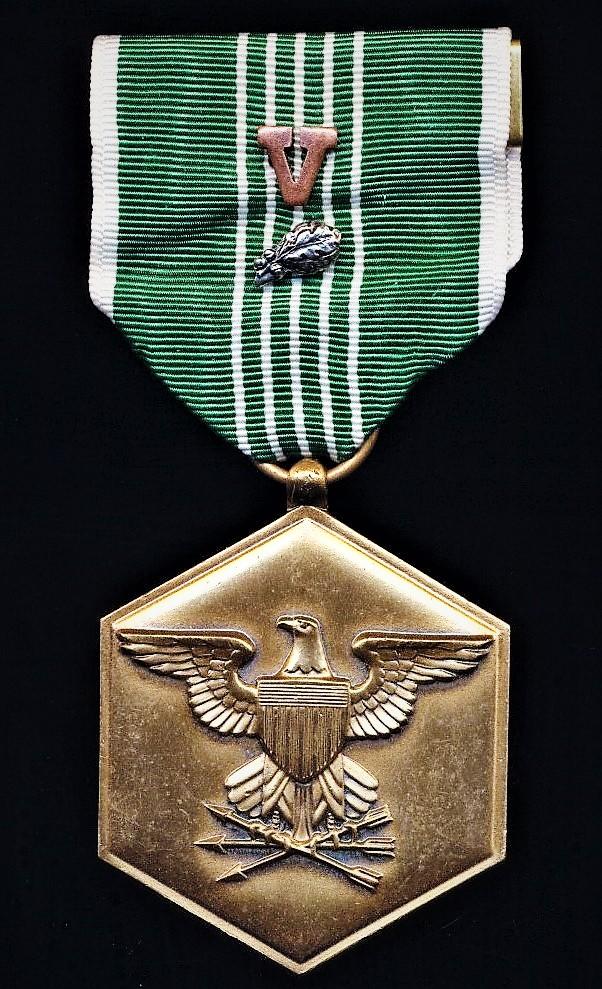 United States: Army Commendation Medal (Instituted 1945). With bronze combat 'V' and silver 'Oakleaf cluster' emblems