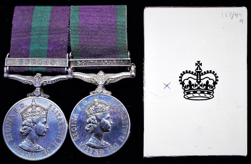 A pair of campaign medals for different 'Counter Insurgency' operations: Driver Charles Morrison Irvine, Royal Army Service Corps