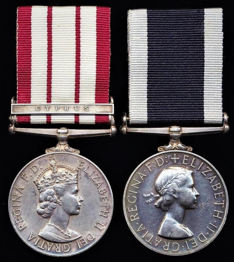 A Naval 'Cyprus Emergency' campaign and long service medal pair: Petty Officer Nigel V. Westcott-Toms, Royal Navy late H.M.S. Forth, Depot Ship, 7th Submarine Squadron, Singapore