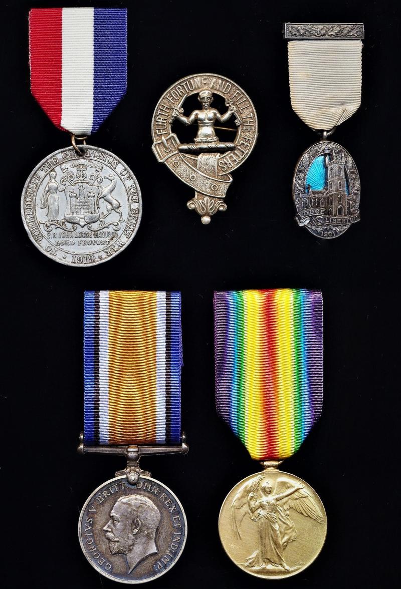 A 'Liberton' Free Mason & 'Clan Murray' Great War era medal lot: Private Douglas Murray, Labour Corps, late Highland Light Infantry