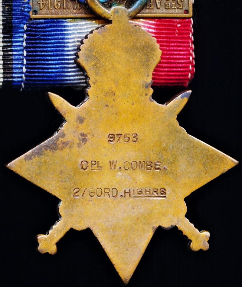 A Delhi Durbar veteran's Great War era casualty medal group of 4: Sergeant William Combe, 2nd Battalion Gordon Highlanders