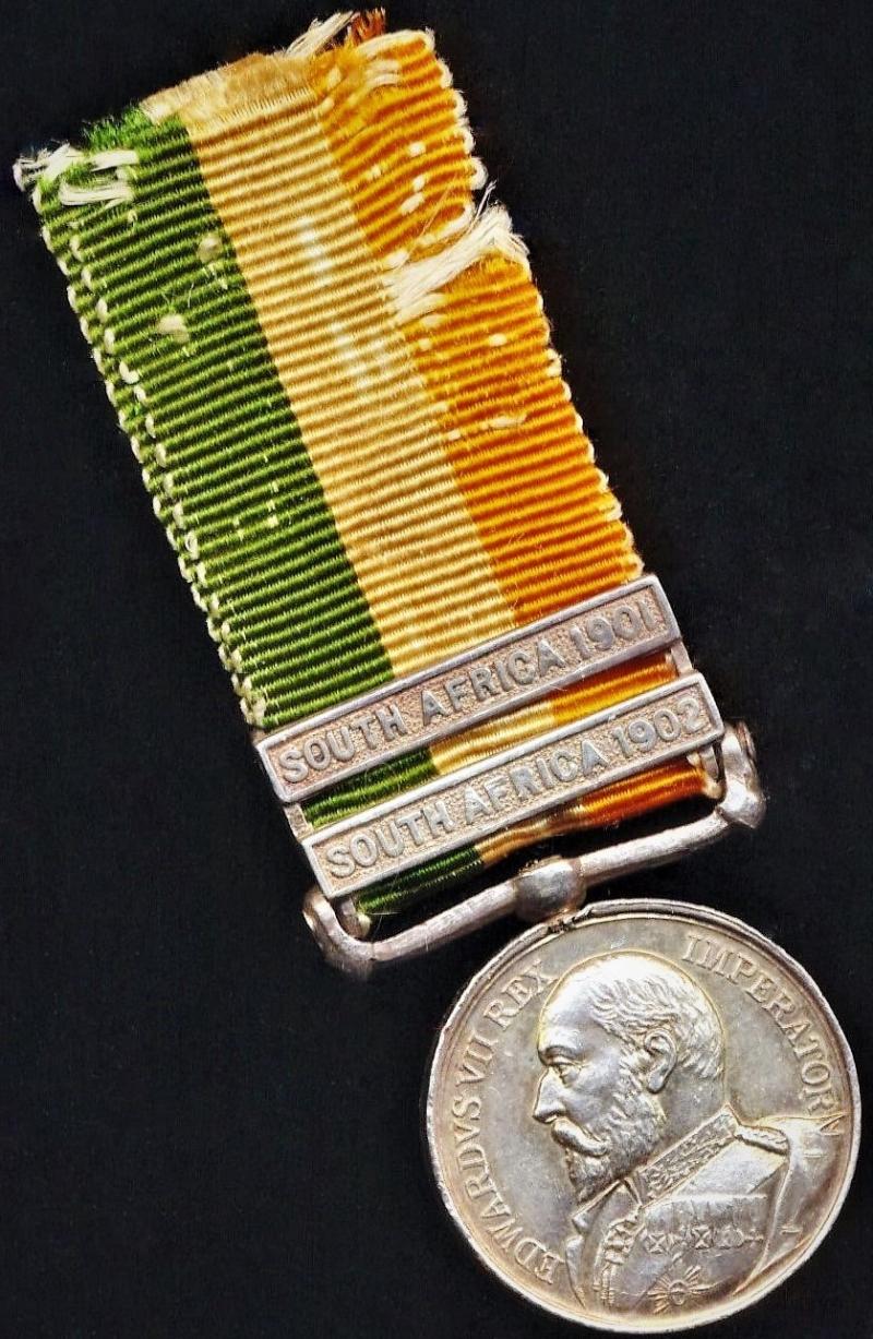 King's South Africa Medal 1901-1902 (Miniature Medal). With 2 x clasps 'South Africa 1901' & 'South Africa 1902'