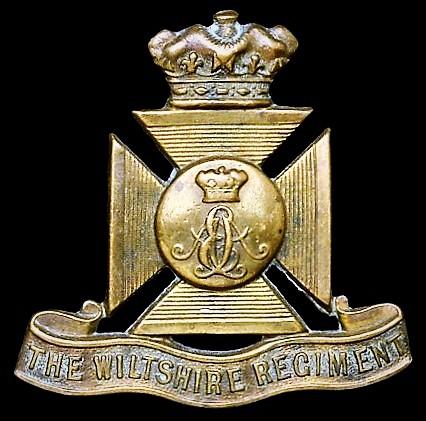 Wiltshire Regiment: Gilding metal 'Cap Badge'. With 'Victorian' crown in centre above cypher. Circa 1890's-1914