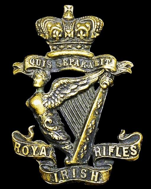 Royal Irish Rifles: Blackened brass 'Cap Badge'. With 'Victorian' crown. Circa 1882-1902