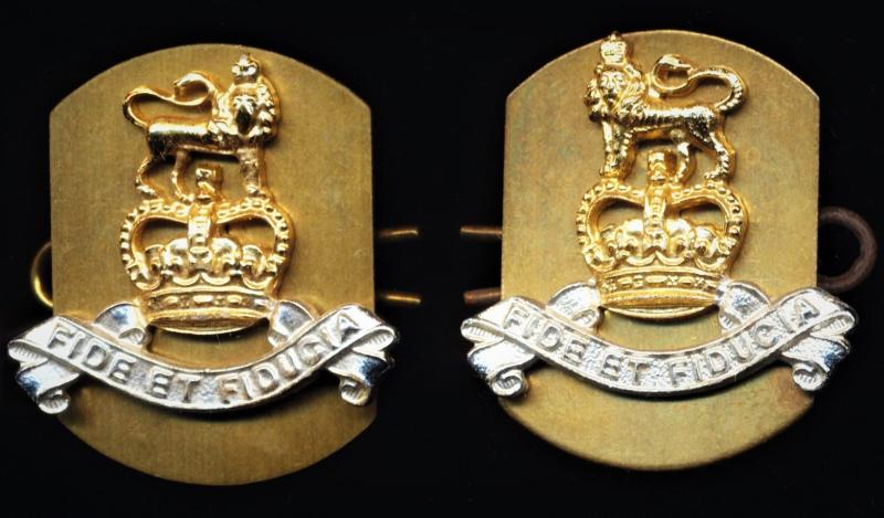 Royal Army Pay Corps: Two x EIIR Crown 'AA' collar badges. Positively attributed as worn by a former Scottish 'Chindit'