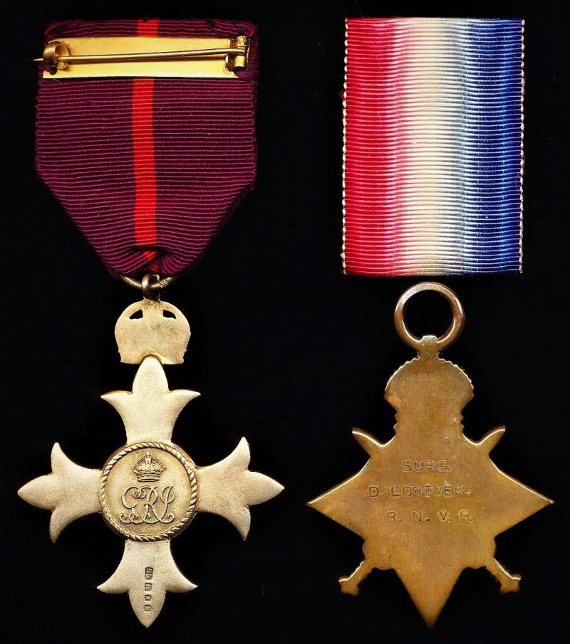 An important 'Gallipoli' (ANZAC Cove 25 April 1915) & Jutland' Naval Surgeon medal pair: Surgeon Lieutenant Duncan Lorimer, O.B.E., M.B., F.R.C.S., Royal Naval Volunteer Reserve, late H.M.S. Bacchante at Dardanelles & H.M.S. Malaya, at Jutland