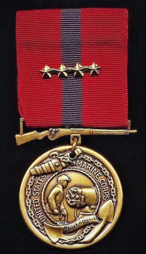 United States: Marine Corps Good Conduct Medal. 2nd type with 4 x 'Service Stars' on the riband. Post 1990 issue