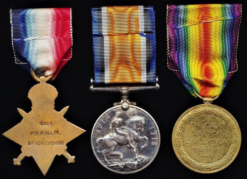 A most desirable Aberdonian 'Jock's' Great War 'Casualty & Repatriated Prisoner of War' campaign medal group of 3: Private Peter Allan, 2nd Battalion Gordon Highlanders