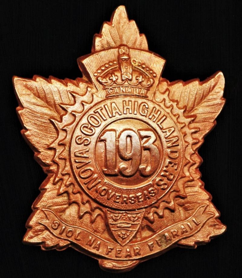 193rd Nova Scotia Highlanders (Cape Breton Highlanders) Battalion, Canadian Expeditionary Force: Bronze glengarry cap badge